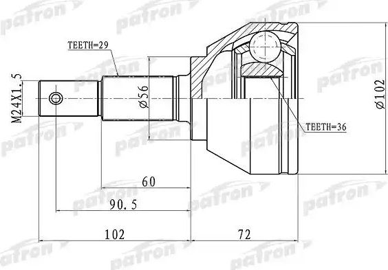 Шрус наружный (граната) Patron для Renault Koleos I 2008-2016. Артикул PCV1698