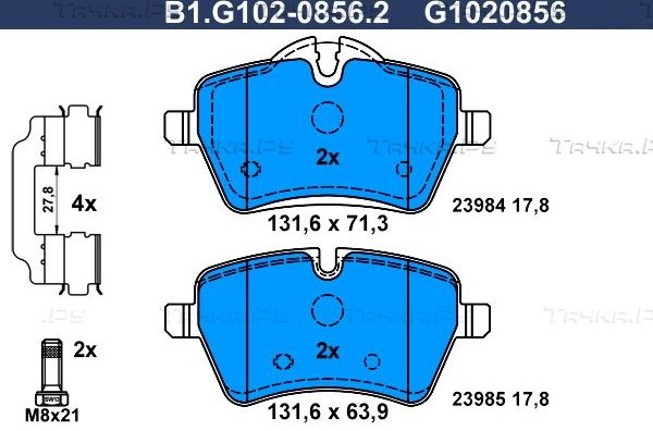 Тормозные колодки Galfer передние для MINI Hatch I ((R50, R53) 2006-2006. Артикул B1.G102-0856.2