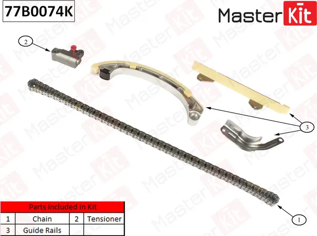 Комплект цепи ГРМ TOYOTA 1.3 2SZ-FE без звездочек (Master KIT). Артикул 77B0074K