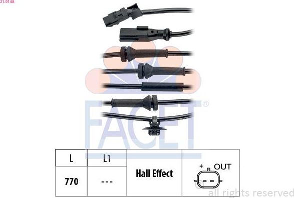 Датчик ABS Facet Made in Italy - OE Equivalent. Артикул 21.0148