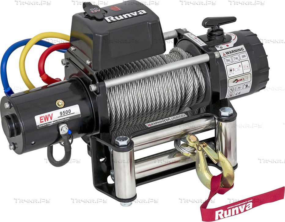 Лебёдка электрическая 12V Runva 9500 lbs 4309 кг стальной трос. Артикул EWV9500S