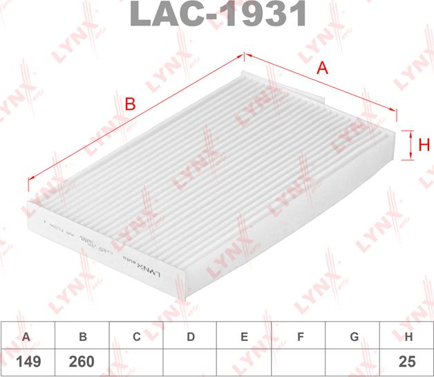 Салонный фильтр LYNXauto. Артикул LAC-1931