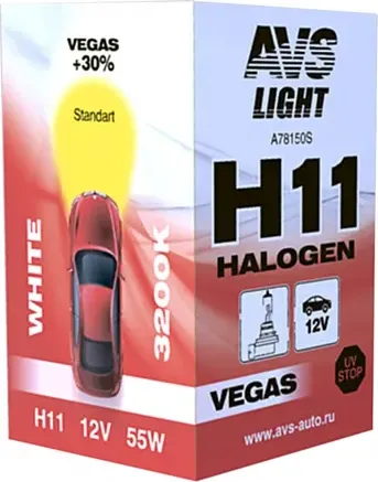 ГАЛОГЕННАЯ ЛАМПА AVS VEGAS H11.12V.55W.1ШТ.. Артикул A78150S