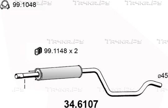 Глушитель (средняя часть) Asso. Артикул 34.6107