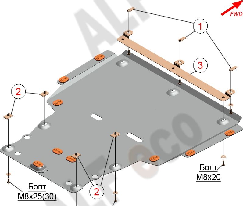 Защита алюминиевая Alfeco для картера и КПП Mercedes-Benz СLA-Класс C118 2019-2026. Артикул ALF.36.24al