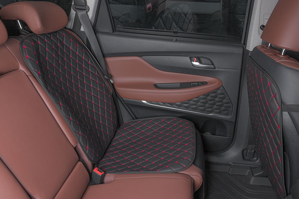 Накидки универсальные Rezkon экокожа, защита сидений от детских ножек и детского кресла, цвет Черный/Красный ромб. Артикул 8105011140