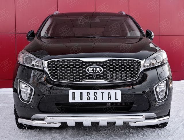 Защита RusStal переднего d63дуга-d63 уголки+клыки для Kia Sorento III Prime 2014-2017. Артикул KSPZ-002205