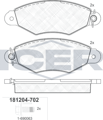 Тормозные колодки Icer передние для Citroen Xsara 1997-2004. Артикул 181204-702