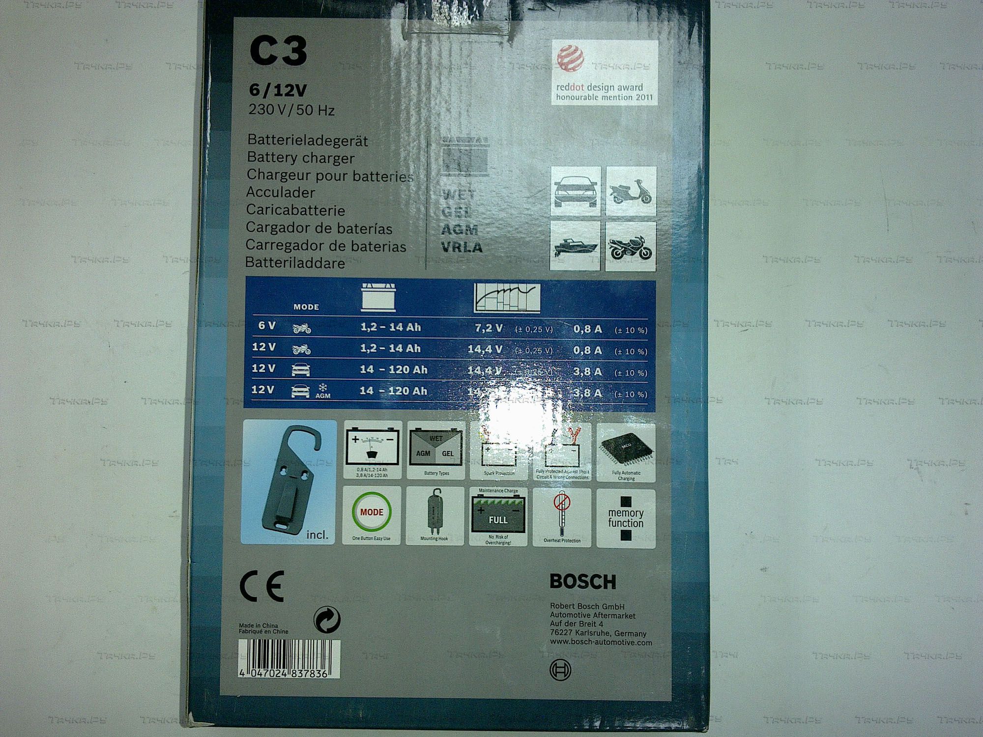 Зарядное устройство 6/12V-3,8a C3 Bosch. Артикул 0 189 999 03M - купить в  Воронеже, каталог с ценами. Доставка по всей России. Магазин Тачка.Ру