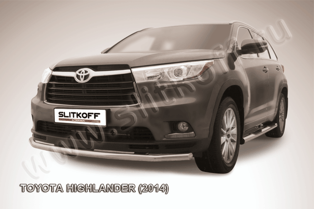 Защита Slitkoff переднего бампера d57 для Toyota Highlander II 2014-2026. Артикул THI14-003