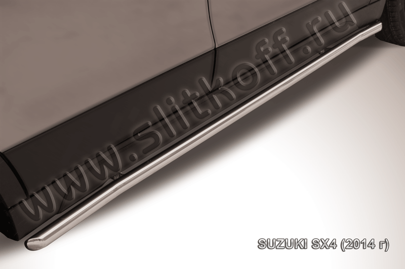 Пороги Slitkoff труба d42 с листом для Suzuki SX4 II 2014-2026. Артикул SSX4-14-005