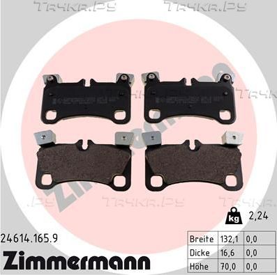 Тормозные колодки Zimmermann pb:z задние для Audi Q7 I (4L) 2006-2015. Артикул 24614.165.9