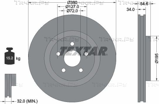 Тормозной диск Textar Pro+ передний для Jeep Grand Cherokee IV (WK2) 2010-2026. Артикул 92281905
