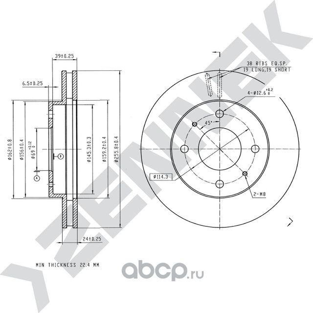 Диск тормозной передний MITSUBISHI SPACE WAGON 91-00 LANCER 00-13 (Zennek). Артикул DBD0077