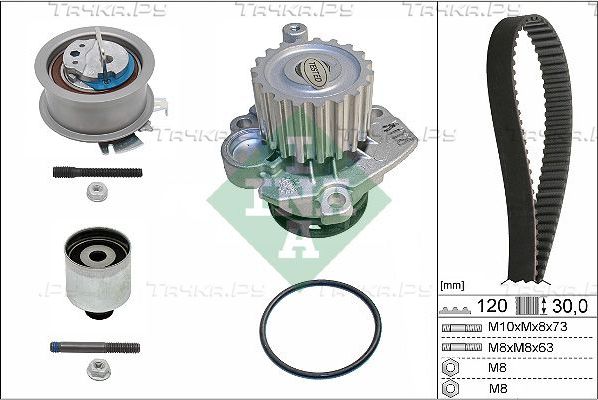 Помпа (водяной насос) с комплектом ремня ГРМ Ina для Skoda Superb II 2008-2010. Артикул 530 0201 33