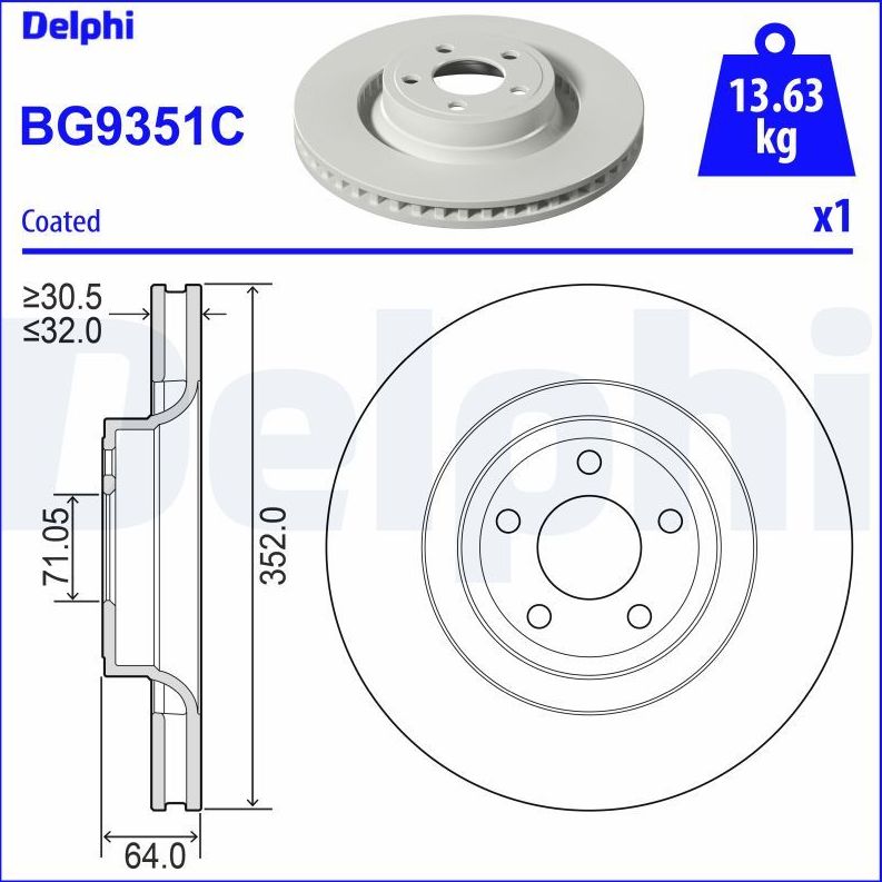 Тормозной диск Delphi. Артикул BG9351C