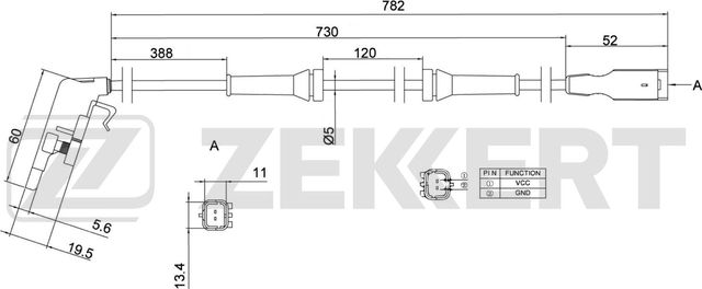Датчик ABS Zekkert задний правый/левый для Peugeot 307 I 2000-2009. Артикул SE-6036