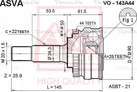Шрус наружный (граната) Asva. Артикул VO-143A44
