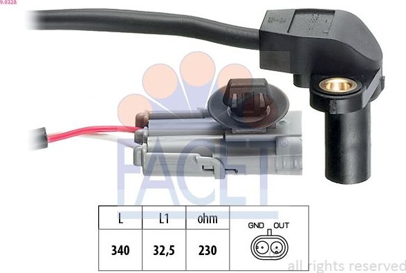 Датчик положения коленвала Facet Made in Italy - OE Equivalent. Артикул 9.0328