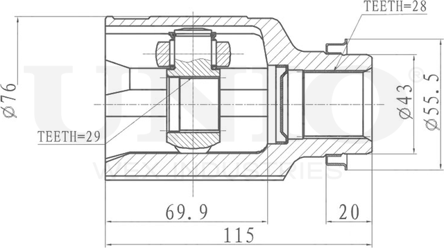 ШРУС внутренний (Unio). Артикул CVJ-30143