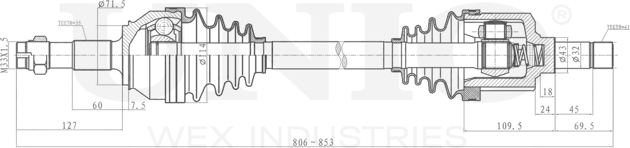 Вал приводной (Unio). Артикул CVJ-10117