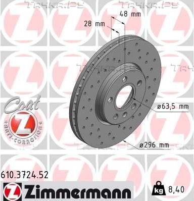 Тормозной диск Zimmermann SPORT Z передний для Volvo S60 III 2019-2026. Артикул 610.3724.52