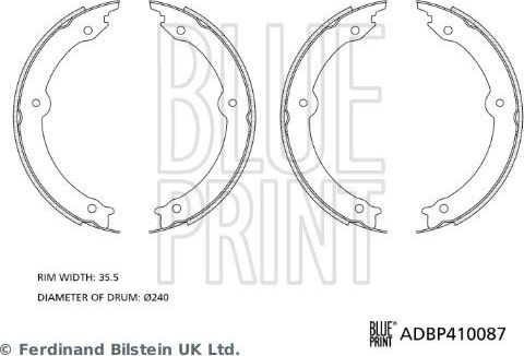 Тормозные колодки (стояночная тормозная система) Blue Print. Артикул ADBP410087