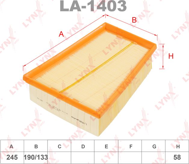 Воздушный фильтр LYNXauto для Renault Megane II 2002-2010. Артикул LA-1403