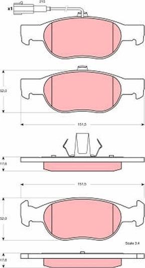 Тормозные колодки TRW передние для Fiat Brava 1996-1998. Артикул GDB1564