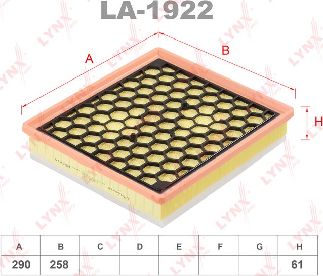 Воздушный фильтр LYNXauto для Saab 9-5 II 2010-2012. Артикул LA-1922