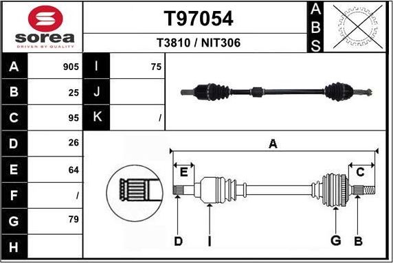 Полуось (привод в сборе, приводной вал) EAI. Артикул T97054