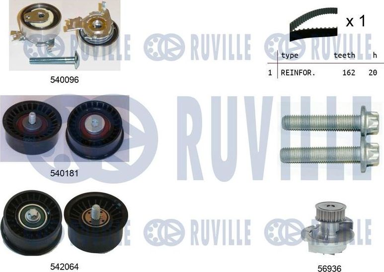 Помпа (водяной насос) с комплектом ремня ГРМ Ruville. Артикул 5503173