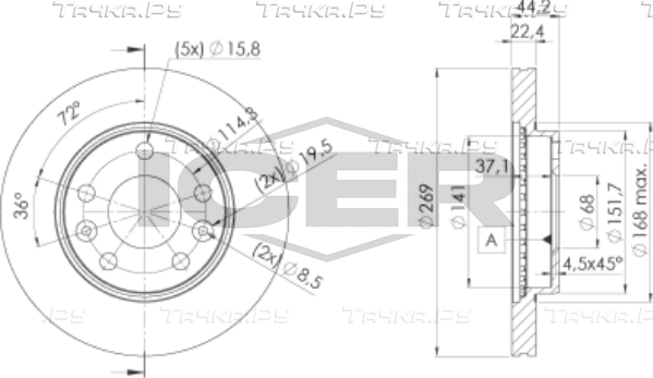 Тормозной диск Icer передний для Nissan Terrano III (D10) 2014-2026. Артикул 78BD4009-2