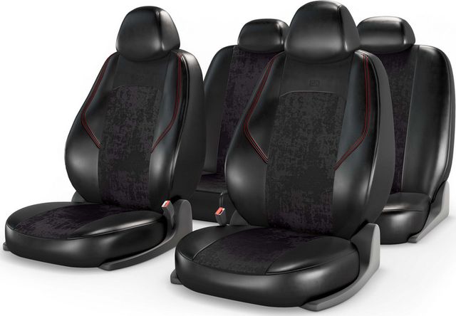 Накидки универсальные CarFashion Ranger Zamsha для авто, цвет Черный/Черный/Красный. Артикул 11229