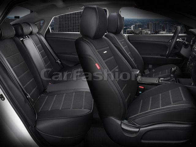 Чехлы универсальные каркасные CarFashion 5D Mayer Plus на сидения авто, цвет Черный/Черный/Серый. Артикул 27002