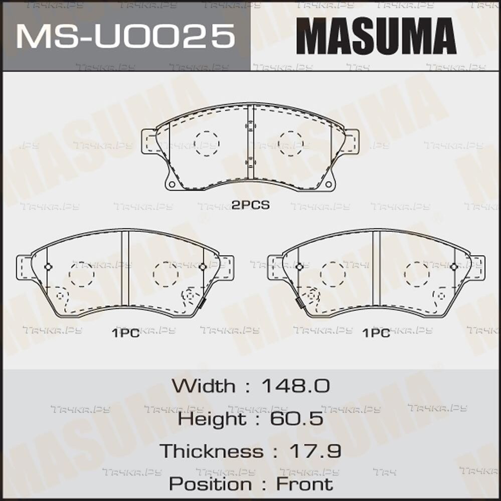 Тормозные колодки Masuma передние для Opel Astra J 2009-2017. Артикул MS-U0025