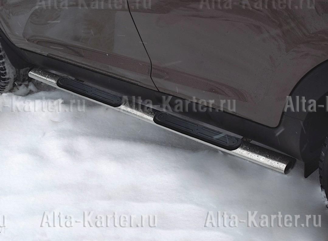 Защита порогов RusStal труба d75х42 овал с накладками для Suzuki Grand Vitara 5-дв. 2005-2008. Артикул SGO-000025