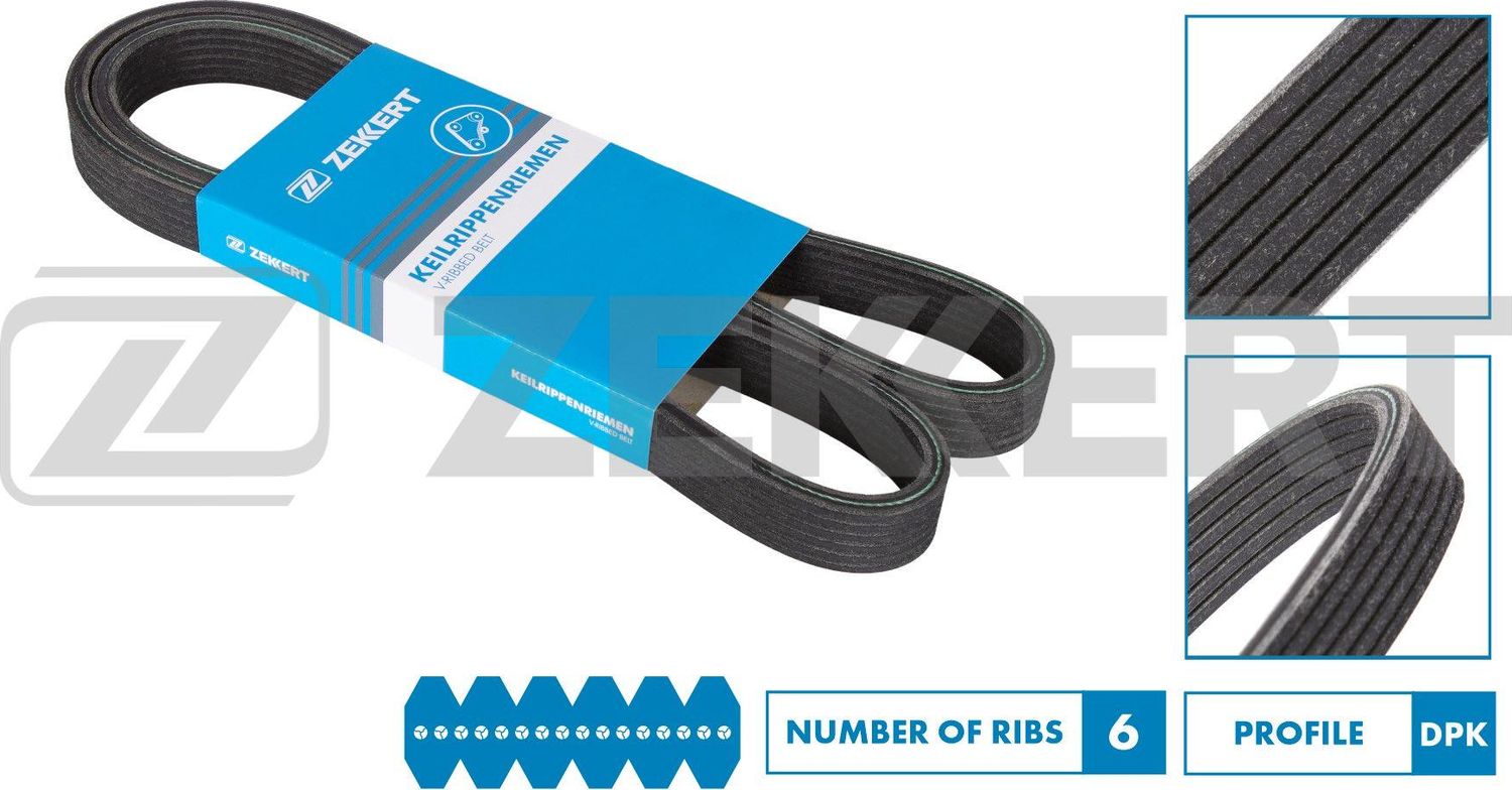 Приводной ремень поликлиновой Zekkert. Артикул KR-6DPK1825