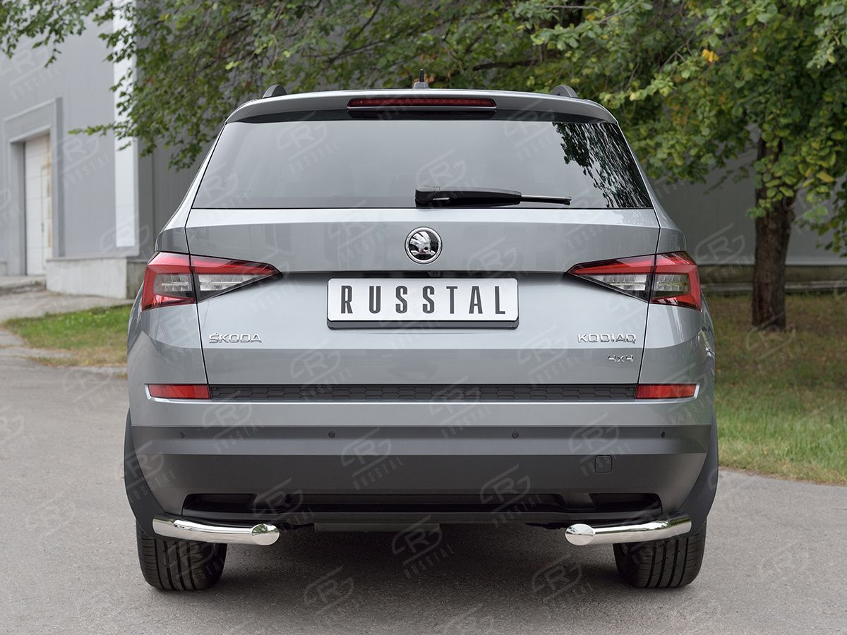 Защита RusStal задняя уголки d63 секции для Skoda Kodiaq 2017-2026. Артикул SKKZ-002782