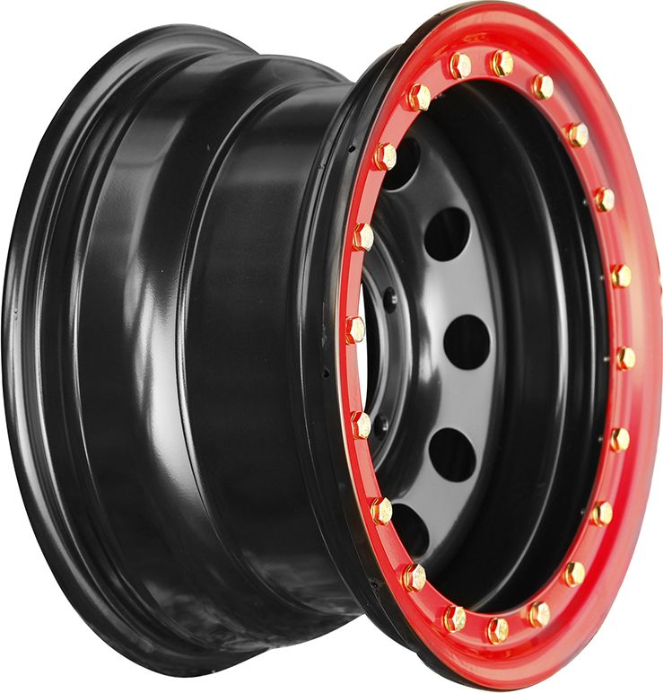 Колёсный диск OFF-ROAD Wheels усиленный стальной черный 5x139,7 8xR16 d110 ET-3 с бедлоком (красный) для УАЗ Pickup 2008-2026. Артикул 1680-53910BL-3 BD-R
