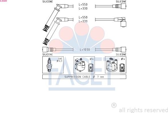 Высоковольтные провода (провода зажигания) (комплект) Facet Made in Italy - OE Equivalent. Артикул 4.8689