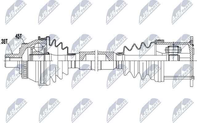Полуось (привод в сборе, приводной вал) NTY передняя правая/левая для Audi A4 III (B7) 2002-2009. Артикул NPW-AU-006