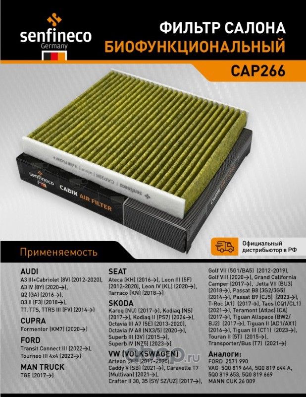 Фильтр салона антибактериальный CAP 266 (Senfineco). Артикул CAP266
