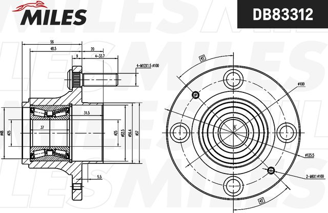 Ступица колеса с интегрированным подшипником Miles задняя задняя для Daewoo Kalos 2002-2008. Артикул DB83312