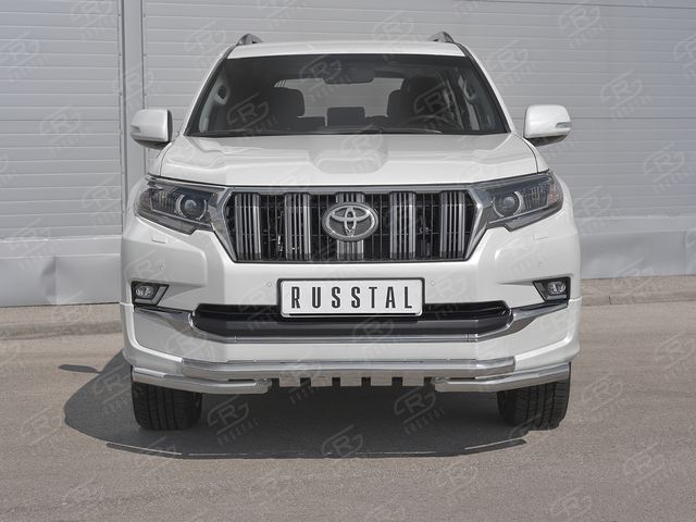 Защита RusStal переднего бампера d63 дуга-d63 уголки+клыки для Toyota Land Cruiser Prado 150 Style 2019-2020. Артикул LCPZ-003298