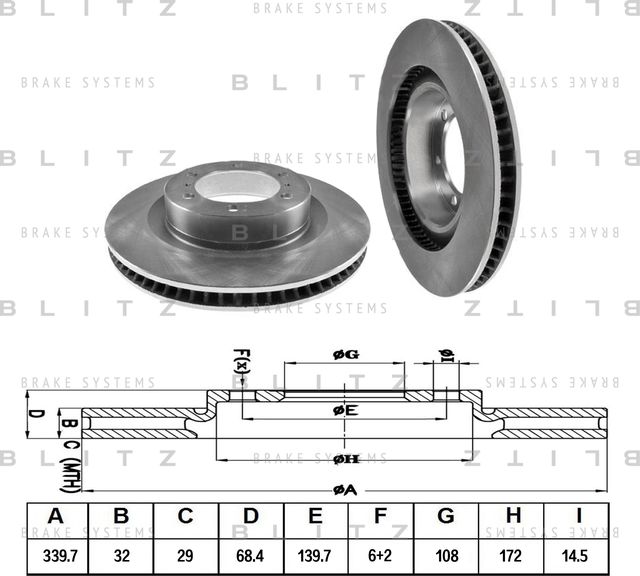 Диск тормозной TOYOTA LAND CRUISER 09- перед. вент. (Blitz). Артикул BS0347