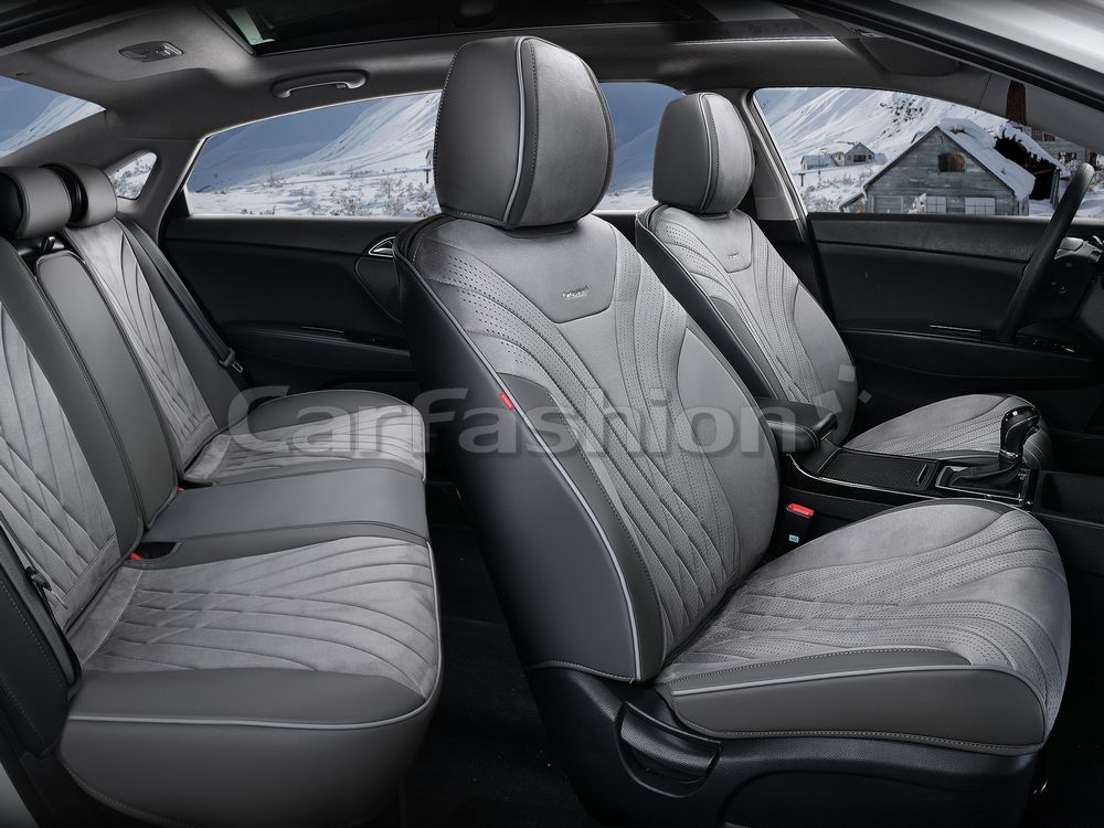 Чехлы универсальные каркасные CarFashion 5D Consul Plus на сидения авто, цвет Темно-серый/Темно-серый/Серый. Артикул 27327