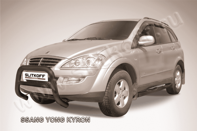 Кенгурятник Slitkoff низкий d76 для SsangYong Kyron 2005-2015 Черный. Артикул SYK002B