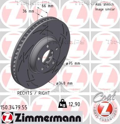 Тормозной диск Zimmermann Black Z передний правый для BMW 5 VI (F10/F11/F07) 2009-2017. Артикул 150.3479.55