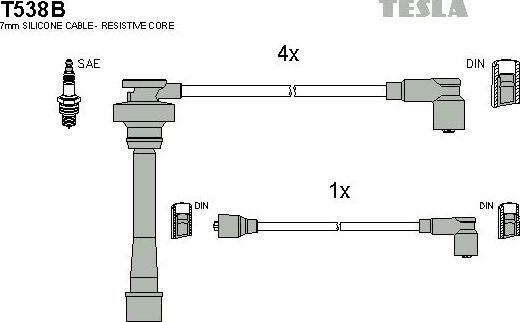 Высоковольтные провода (провода зажигания) (комплект) Tesla для Mitsubishi L200 III 1996-2007. Артикул T538B